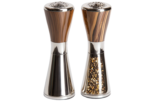 Elegant salt and pepper mill set with a modern design, perfect for enhancing any dining experience.