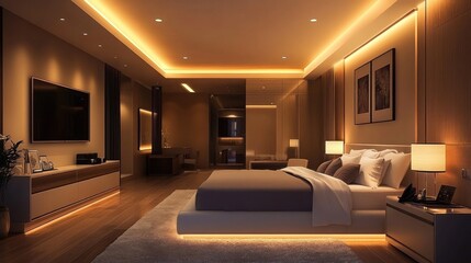 Modern Bedroom with Warm Lighting