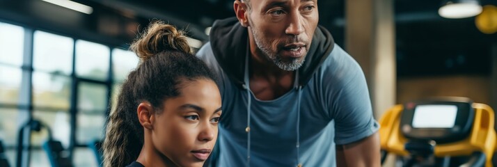 A gym coach is closely observing and guiding a young athlete during a workout session, highlighting the importance of fitness and mentorship.
