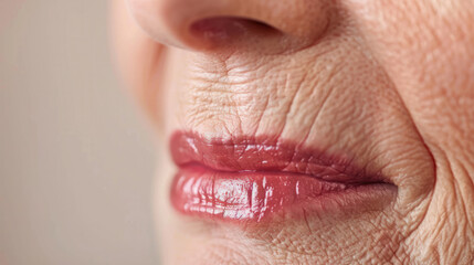 Obraz premium Close-Up of Senior Woman's Lips With Lipstick