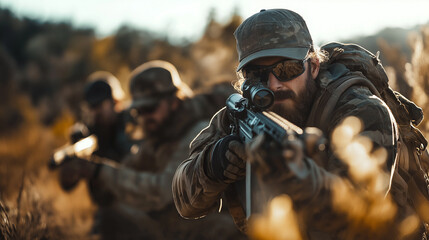 Armed Men on Reconnaissance Mission in Outdoor Setting