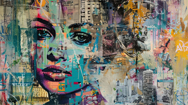 Urban Collage With Woman's Face and Cityscape - Powered by Adobe