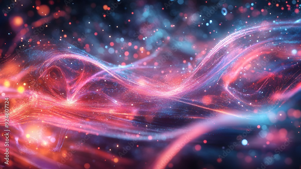 Wall mural 24. ethereal, floating particles and ribbons of light creating a high-tech, transparent effect