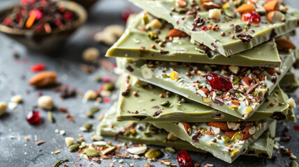 Matcha White Chocolate Bark With Nuts and Dried Fruit