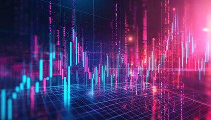 Vibrant abstract representation of financial data with colorful graphs and digital elements, ideal for technology and finance themes.