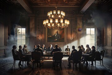 Vintage Poster Illustrating Founding Fathers Signing Declaration of Independence