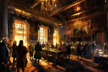 Vintage Illustration of Founding Fathers Signing the Declaration of Independence