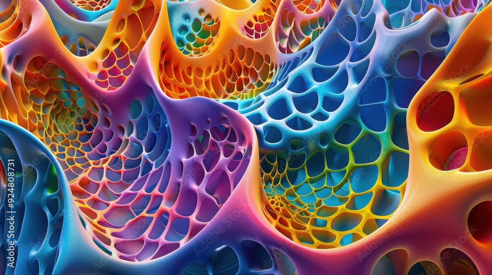 Poster a vibrant and colorful abstract representation of a cellular structure, showcasing intricate pattern