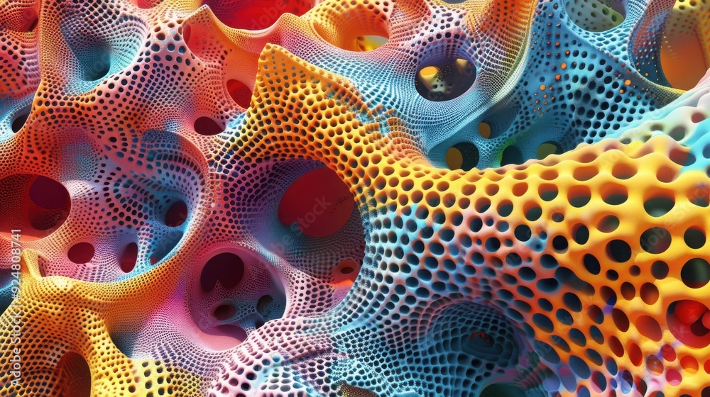 Poster a vibrant and intricate abstract design featuring colorful textures and patterns, creating a mesmeri