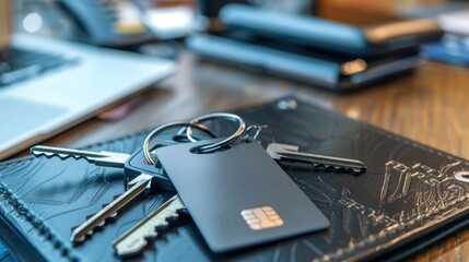 A close-up of two corporate keycards placed together on a desk, symbolizing access to new business opportunities
