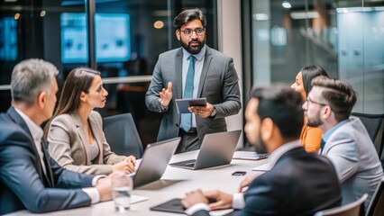 "Indian IT Manager in Conference Room" – An Indian IT manager leading a meeting in a modern conference room.
