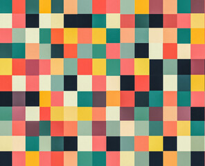 Pastel pixelated squares form a nostalgic, retro abstract in a seamless pattern.