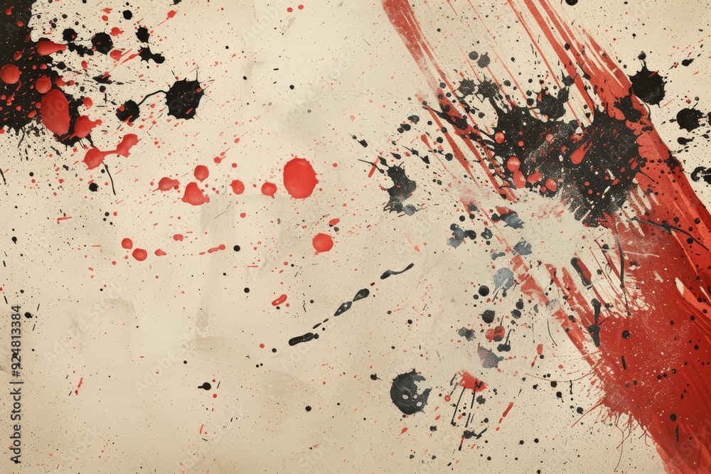 Poster purple and black painting with white background, an abstract background with chaotic splatters and t