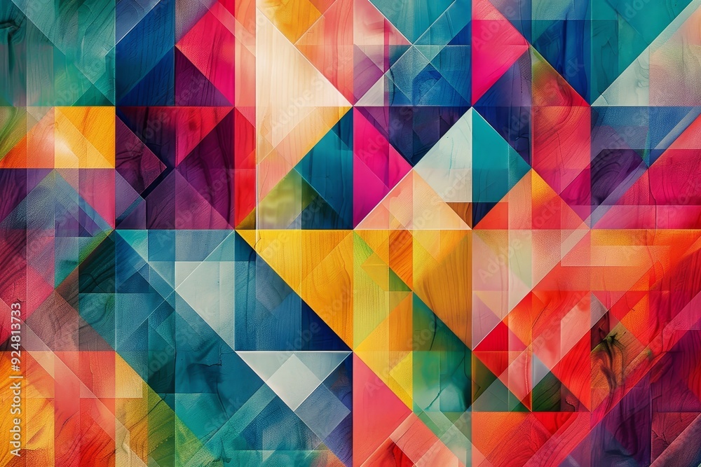 Aufkleber painting of colorful triangles and triangles, An abstract geometric pattern with vibrant colors