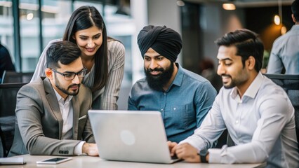 "Indian Tech Startup Team Collaboration" – A group of Indian tech professionals collaborating and brainstorming in a startup environment.
