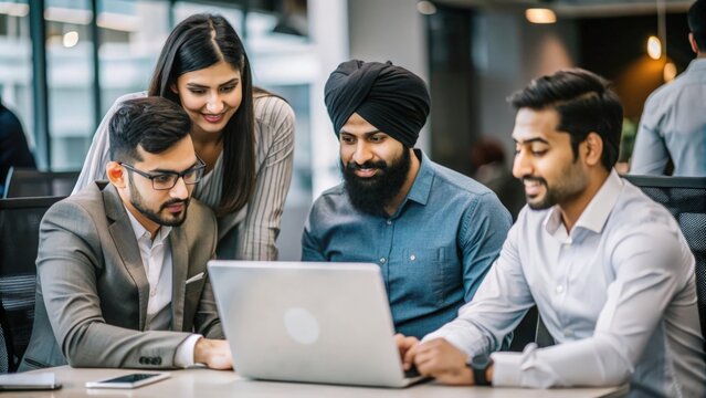 "Indian Tech Startup Team Collaboration" – A group of Indian tech professionals collaborating and brainstorming in a startup environment.
