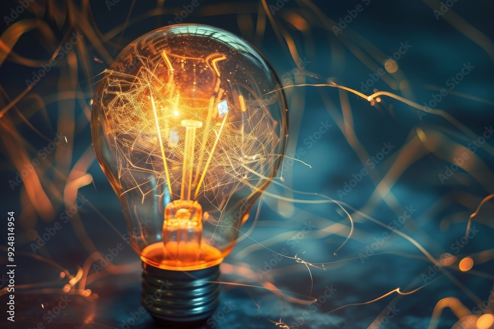 Fototapete light bulb with fire inside of it, an abstract visual illustrating the transformation of free energy