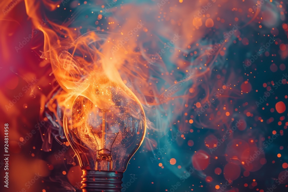 Leinwandbilder light bulb with fire inside of it, an abstract visual illustrating the transformation of free energy