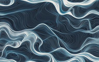 Obraz premium Fluid abstract line art waves dance in a dark blue and white palette.