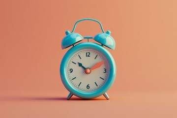 blue alarm clock on pink background, An animated 3D icon of clock symbolizes time management