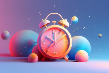 blue alarm clock on pink background, An animated 3D icon of clock symbolizes time management