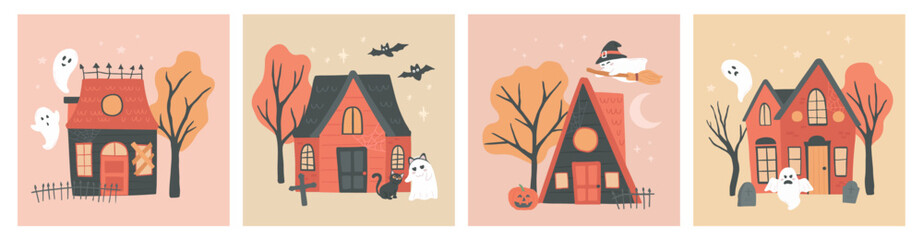 Collection of Halloween haunted house ghost vector illustration
