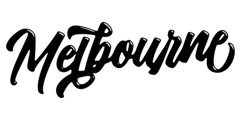 Naklejka premium Melbourne city name written in street art-style liquid brush script lettering