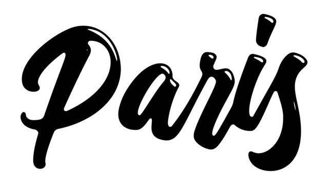 Paris city name written in street art-style liquid brush script lettering
