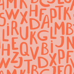 Monochrome seamless pattern with hand drawn letters