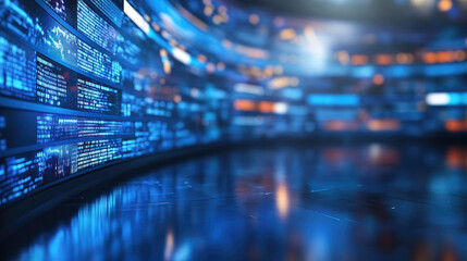 Obraz premium Newsroom Studio Background Featuring Digital Screens and Broadcasting Equipment