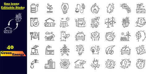 Set of 40 outline icons related to Green Energy/City .