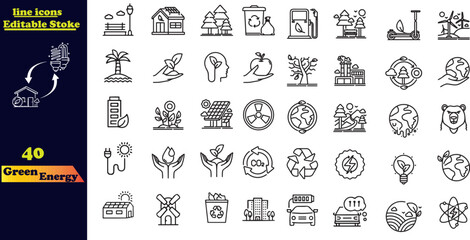 Set of 40 outline icons related to Green Energy/City .