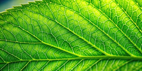 Fototapeta premium Close up of a vibrant green leaf , nature, close-up, macro, foliage, texture, veins, botany, plant, green, detail