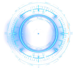 Abstract glowing blue circle with digital interface design.