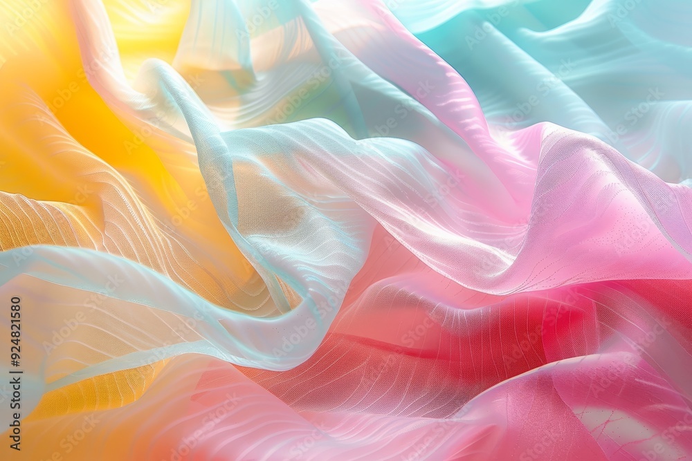 Poster close up of colorful fabric, An untouched spectrum of pastel colors blending seamlessly into each other, presenting no shapes or forms
