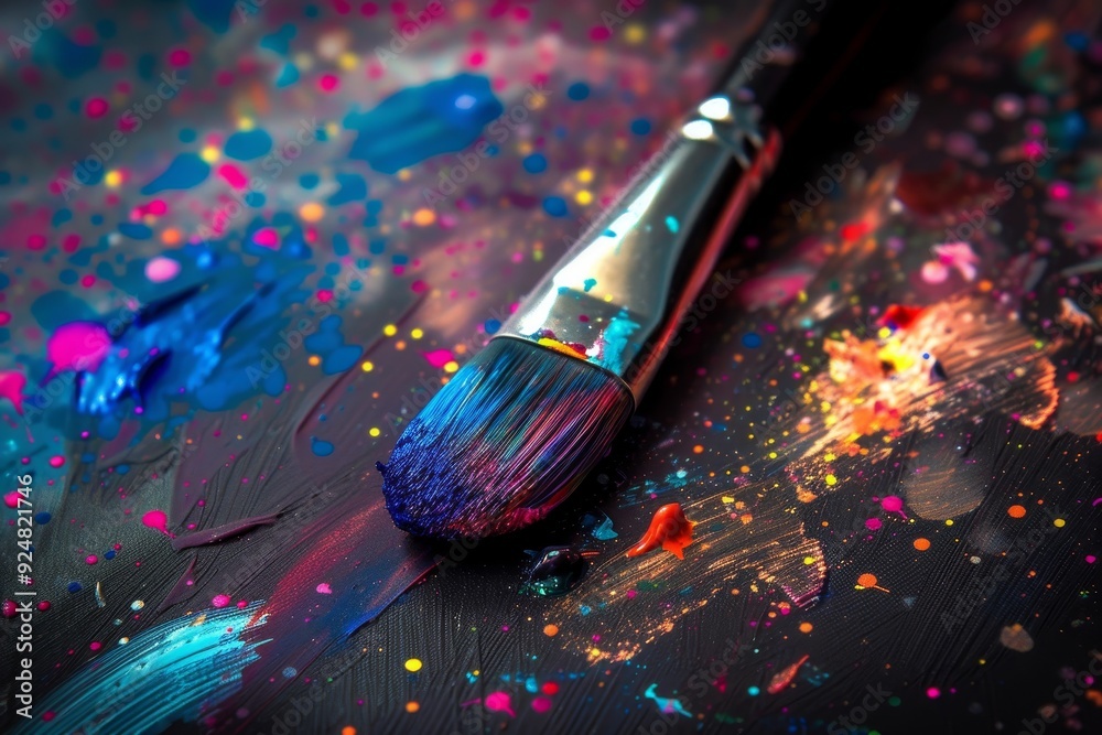 Aufkleber paintbrush with colorful paint splash on it, paintbrush with vibrant splashes of color, representing