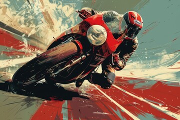 Fototapeta premium A Racer Leaning into a Turn on a Red Motorcycle