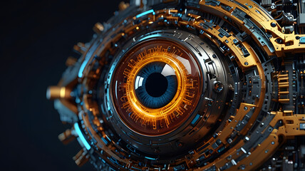 Fototapeta premium Detailed View of a Cybernetic Eye: Exploring AI and Cybernetic Integration