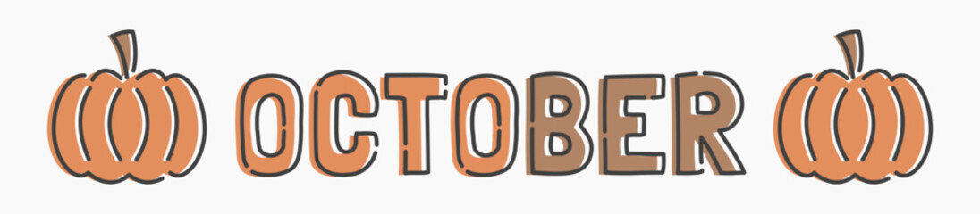 Simple flat line art cartoon for October. October illustration, ideal for graphic needs related to the month of October with pumpkins, vegetables, fall, and more.