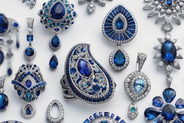 collection of jewelry on table, Assorted pieces of beautiful jewelry designed on white backdrop