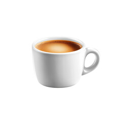 Close-up of a white cup filled with hot espresso coffee on a transparent background. Ideal for cafe menu or beverage advertisement.