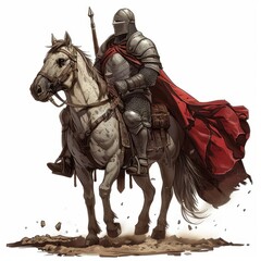 A Knight in Full Armor Riding a White Horse