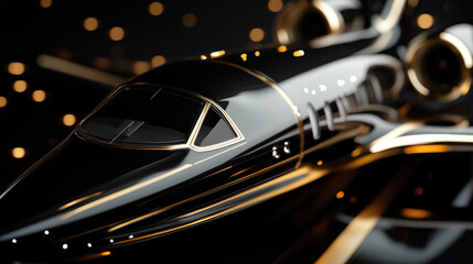 Experience luxury with our sleek Black and Gold Private Jet for your exclusive travel needs