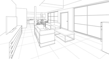 Fototapeta premium interior kitchen living room 3d illustration 