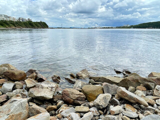 Vladivostok, Patroclus Bay in the Ussuri Bay of the Sea of Japan in cloudy summer weather
