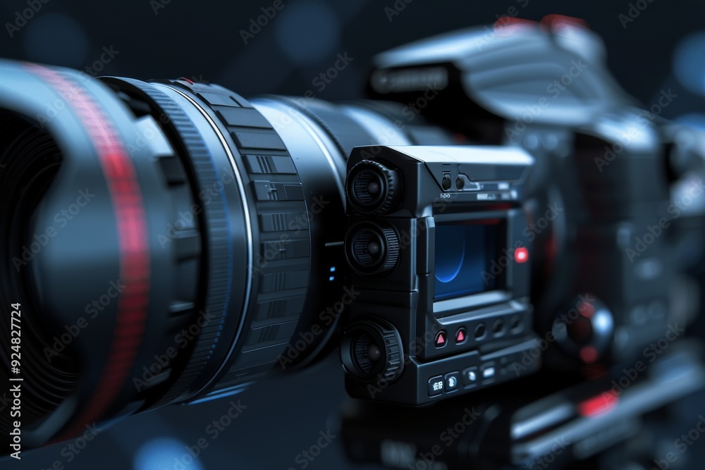 Leinwandbilder small camera is sitting on table, video camera with 3D text for video calls
