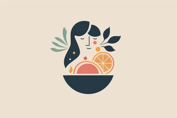 woman with bowl of fruit and leaves, Whimsical and quirky logos adding personality and charm to brands