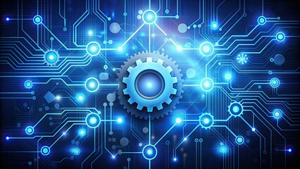 Abstract concept of technology and connectivity represented by gear and circuit icons , technology, connectivity