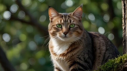 A sleek and elegant cat, lounging on a velvet cushion, its fur shimmering in the light of a crystal chandelier.