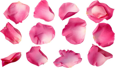 Delicate pink rose petals scattered against a black background, creating a soft and romantic mood.